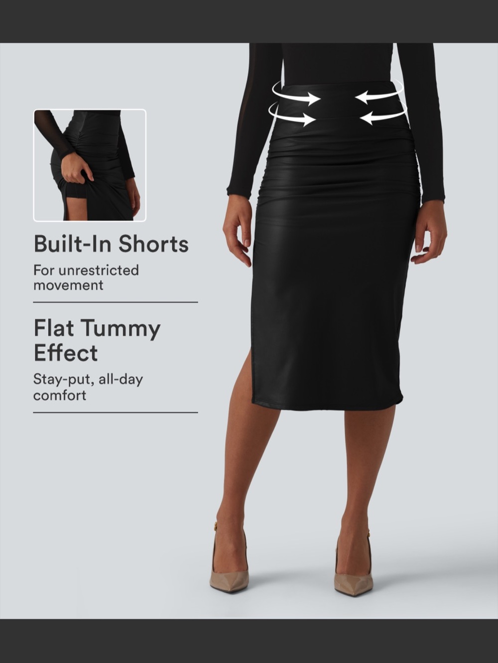 HALARA Black Midi Skirt with Flat Tummy Effect